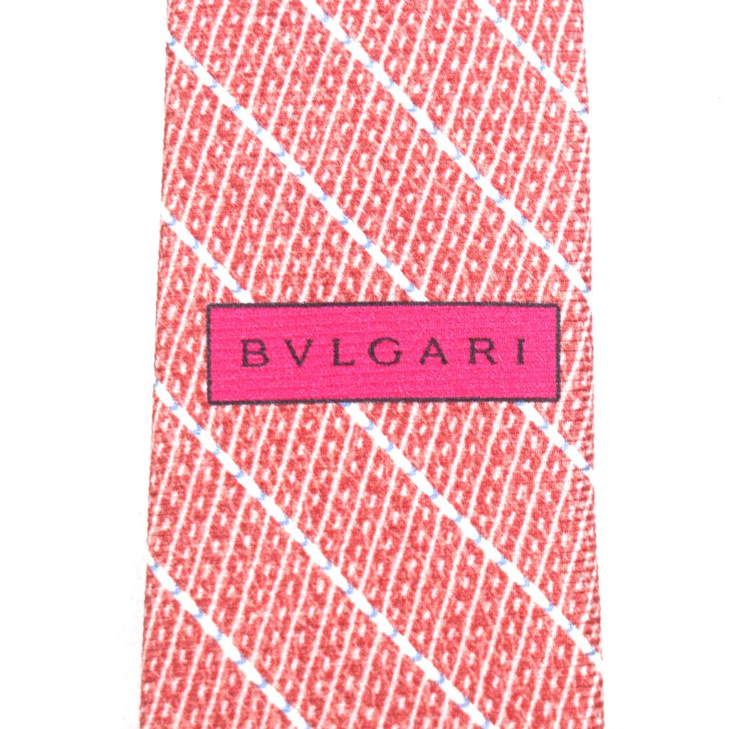 Pristine BVLGARI tie All-over regimental stripe pattern Red silk mens Used