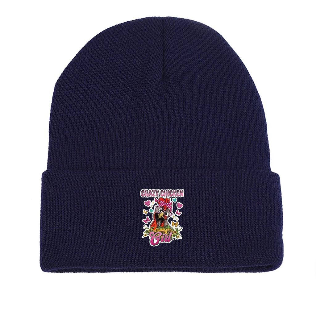 CRAZY CHICKEN Girl" Winter Strickmütze Beanie, Tier Damen Mütze Umschlag Dehnbar Hip Hop Bommelmütze Strickmütze Beanie