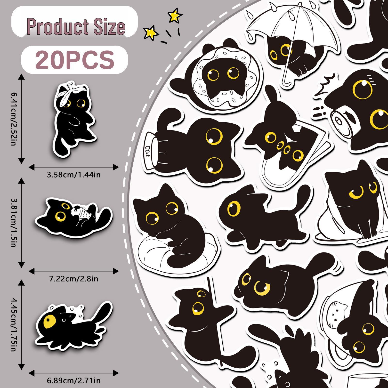 20 Original Black Cat Refrigerator Magnets - Cute Cartoon Animal Stickers, Waterproof and Soft.