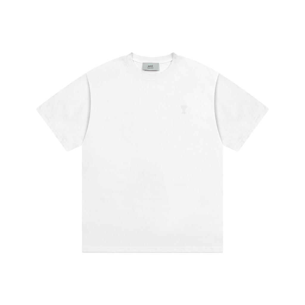 AMI 2025 Summer New Love Embroidered Logo Couple Cotton Short Sleeve Round Neck T-shirt