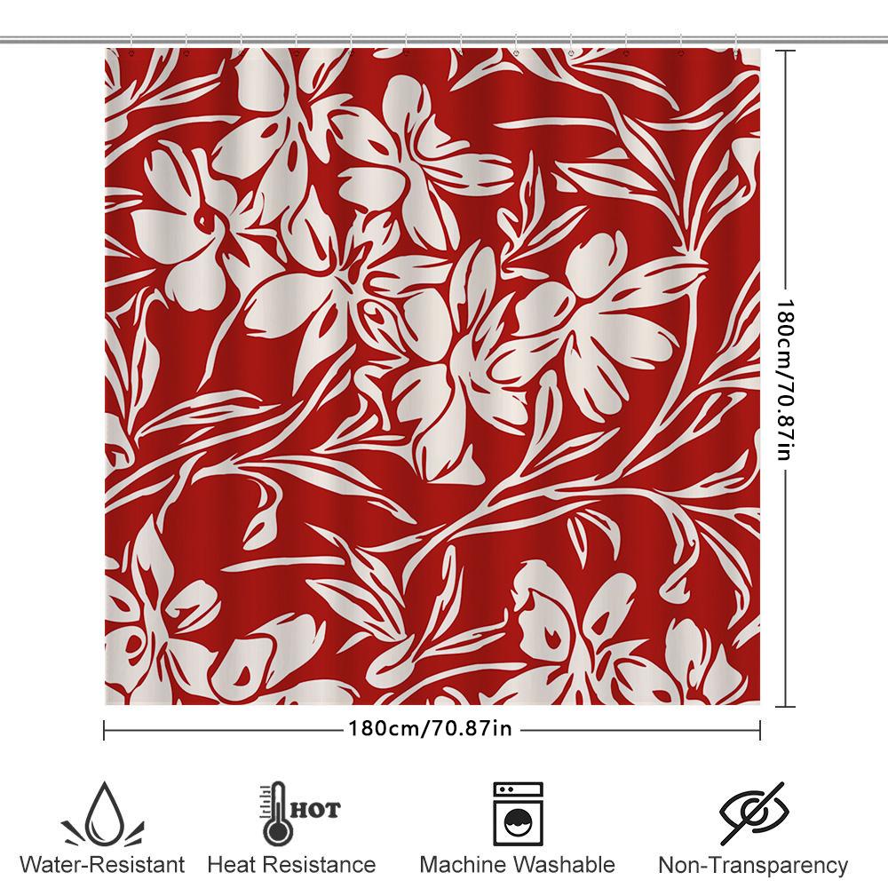 Red White Floral Shower Curtain Bathroom Decor Luxury Bathtub Curtains For Home, Hotel Or Spa Printed Fabric Water Repellent Bat