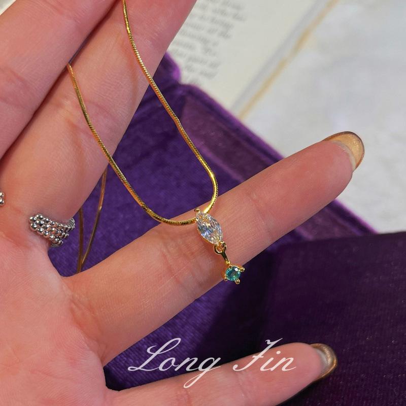 Chinese Style Horse Eye Zirconium Paraiba Necklace Female Star Anise Snake Bone Chain Simple Collarbone Chain High-End Versatile Necklace