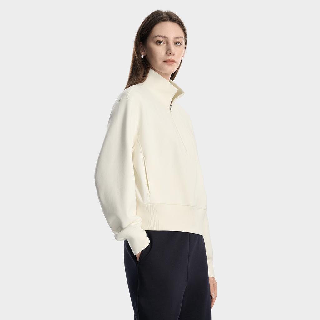 Fila White All Day Fashion Simple Classic Retro Sports Casual Personality Relaxed Versatile Comfortable Half-Zip Stand Collar Sweatshirt F11W613205FIV