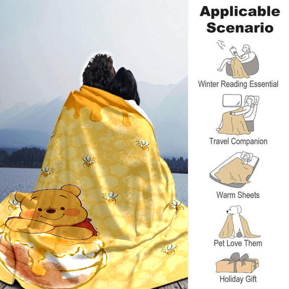 1 Stück Puuh Bär Wabenmuster Decke Leichte Flanell Überwurfdecke für Sofa Bett Reise Camping Wohnzimmer Büro Couch Stuhl