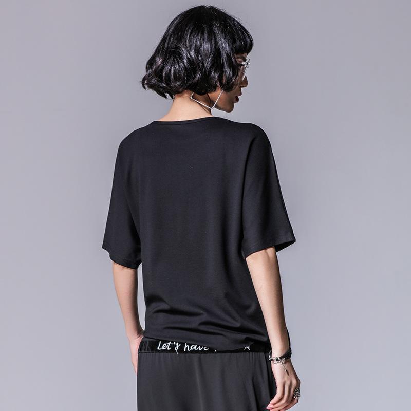 Short sleeve oversized Black modal vintage Casual loose summer t shirt tops Women t-shirt