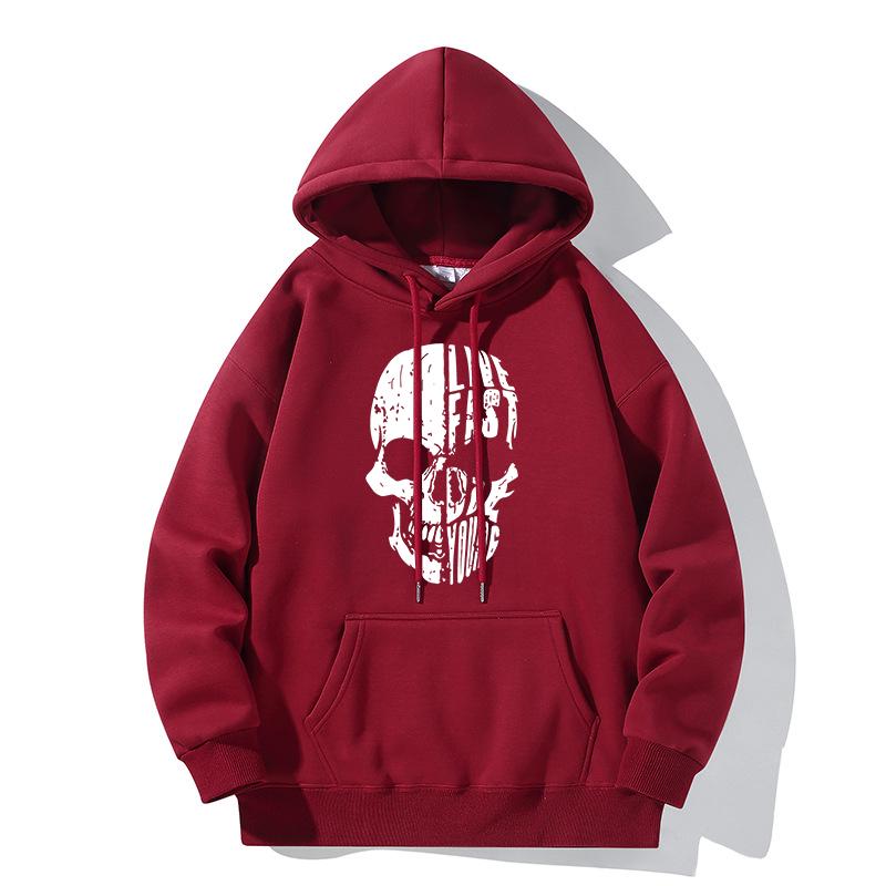 Hot Hoodie Skull Print Hoodie Men's Fashion Hip Hop Loose Hoodie Casual New Sweatshirt Pocket Fleece Harajuku Street Hoodie