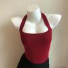 Summer Knitted Suspender Backless Crop Tops Women's Neck Strap Sleeveless Sexy Red Vest Vintage Tank New