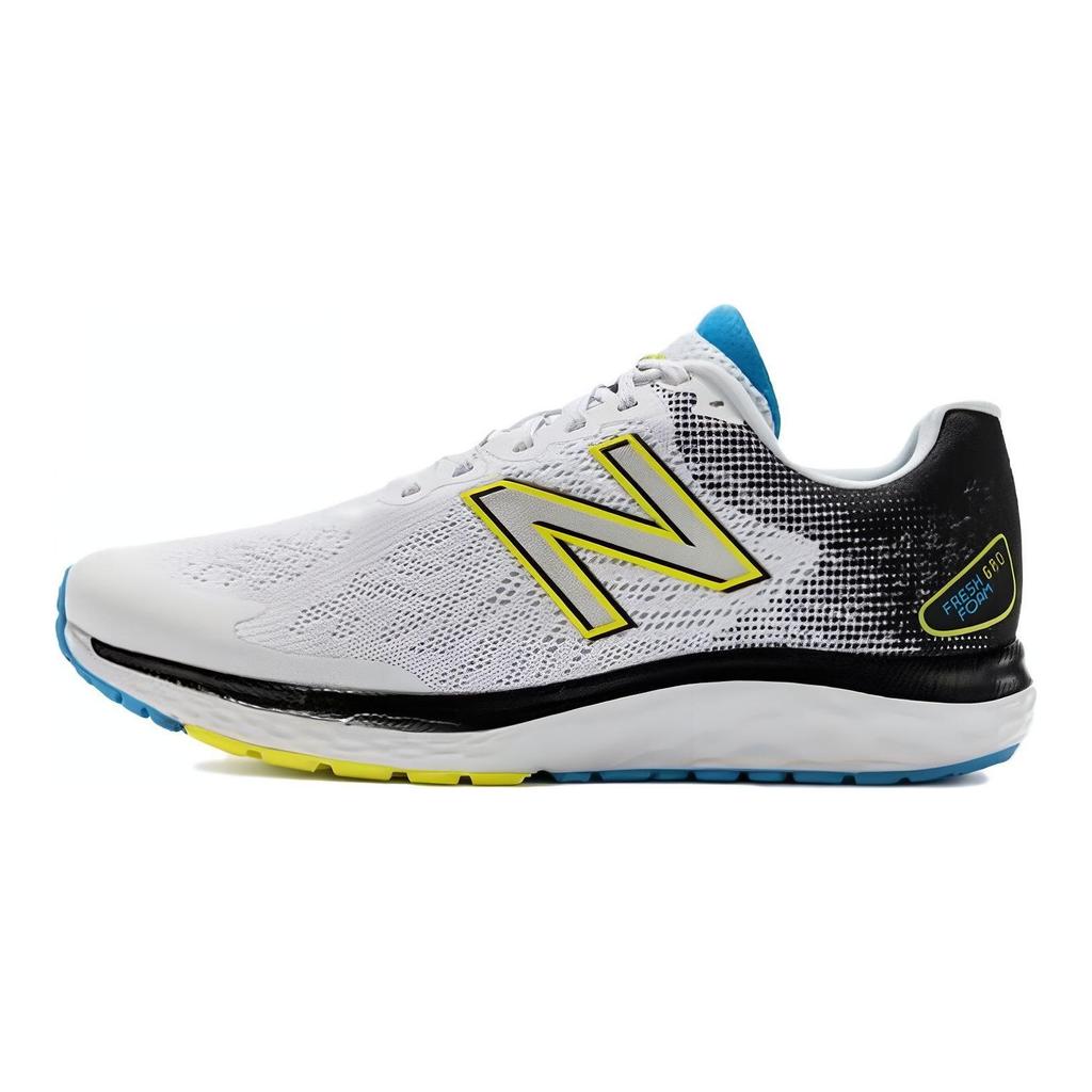New Balance נעלי ריצה קז'ואל נוחות ורסטיליות מעור סינתטי בגזרה נמוכה לגברים סניקרס לבן שחור צהוב M680CE7