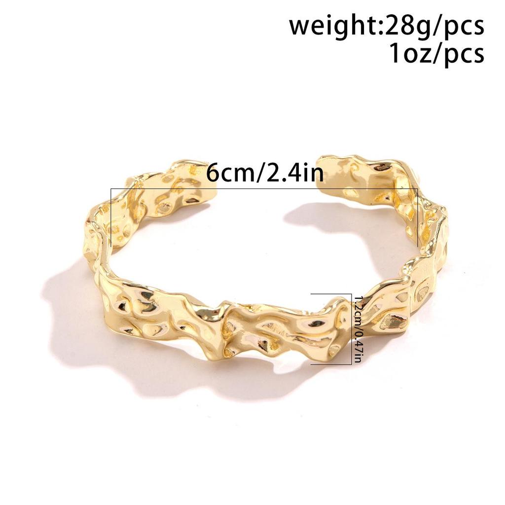 European-American Irregular Lava Metal Bracelet: Stylish Textured Open Bangle for Women