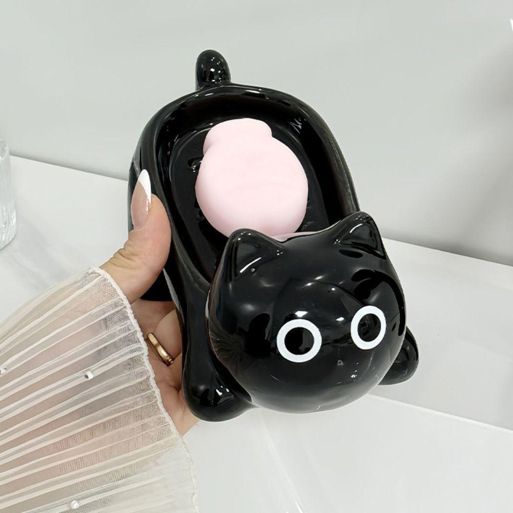 Cute Cat Soap Box Ceramic Bathroom Storage Rack Tray Container Soap Dish  Drainage Rack