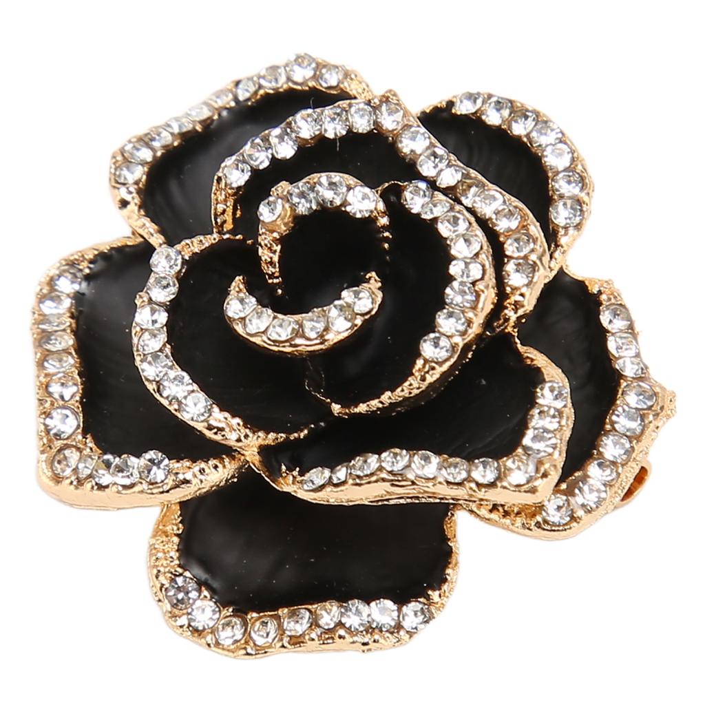 Flower Brooch Pin Rhinestone Elegant Shiny Stylish Alloy Vintage Flower Brooch Black for Party