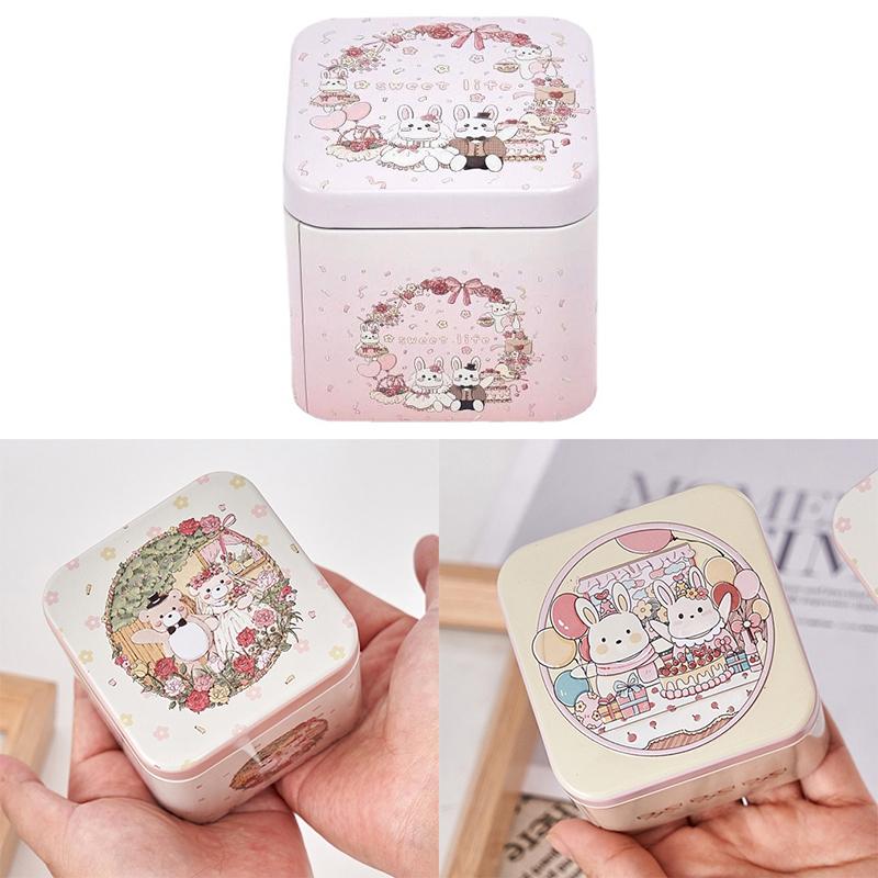 Candy Box Cartoon Bear Rabbit Pattern Good Sealing Vintage Gift Giving Portable Easter Cookie Gift Tins For Holiday