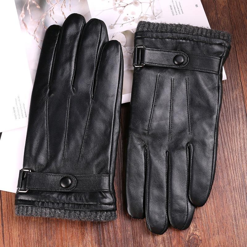 Autumn and winter sheepskin gloves men's velvet thickened warm cold driving outdoor riding three tendons touch screen gloves
