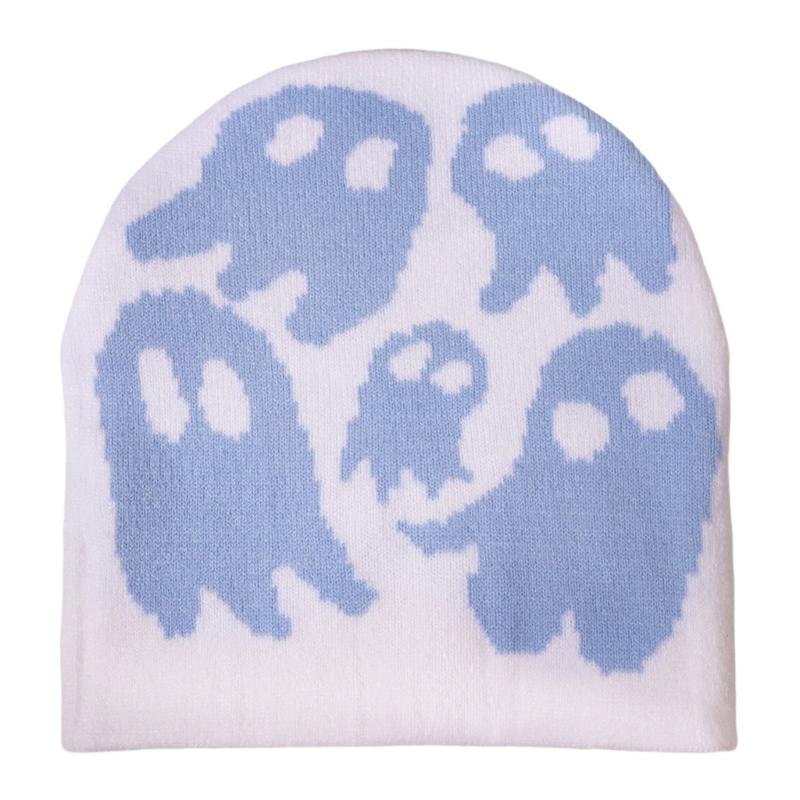 Halloween Skull Hat Unisex Knit Versatile Hat Knit Party Holiday Winter Warm Hat Fun Print Theme
