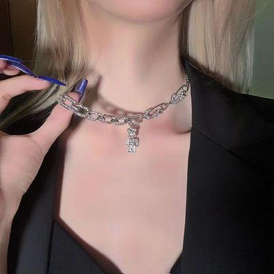Titanium Steel Diamond Butterfly Bear Necklace - Women's Luxury Hip-Hop Bone Chain Design