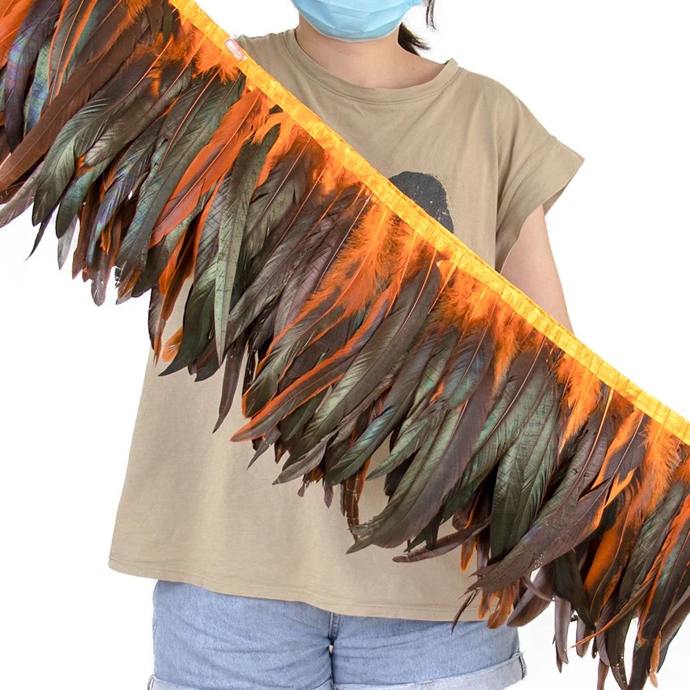 2Meters 25-30CM Rooster Tail Feather Tassel Trim for Wedding Party Dress Handicraft Accessory Cock Plumes Ribbon Chicken Feather