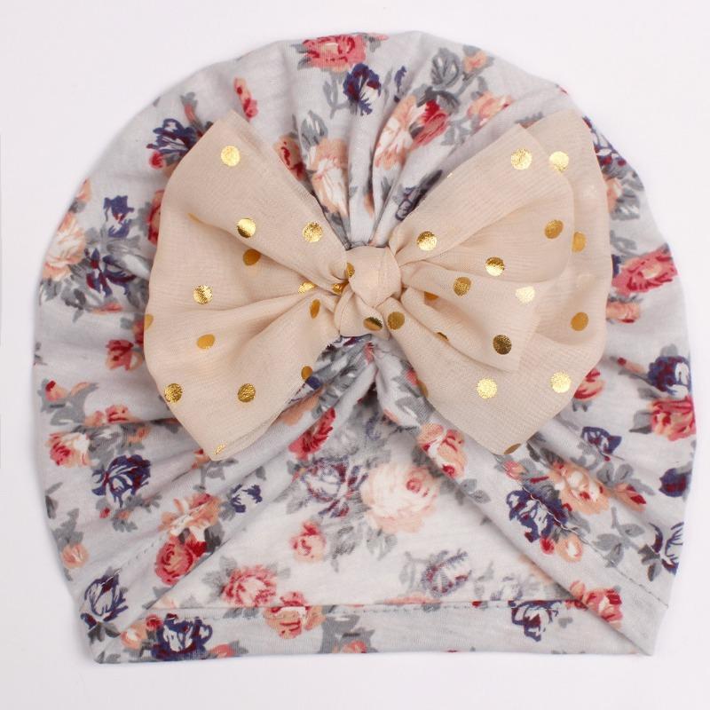 Seasonal new printed children's hats, baby bow headgear, thin girls' hats for infants and young children