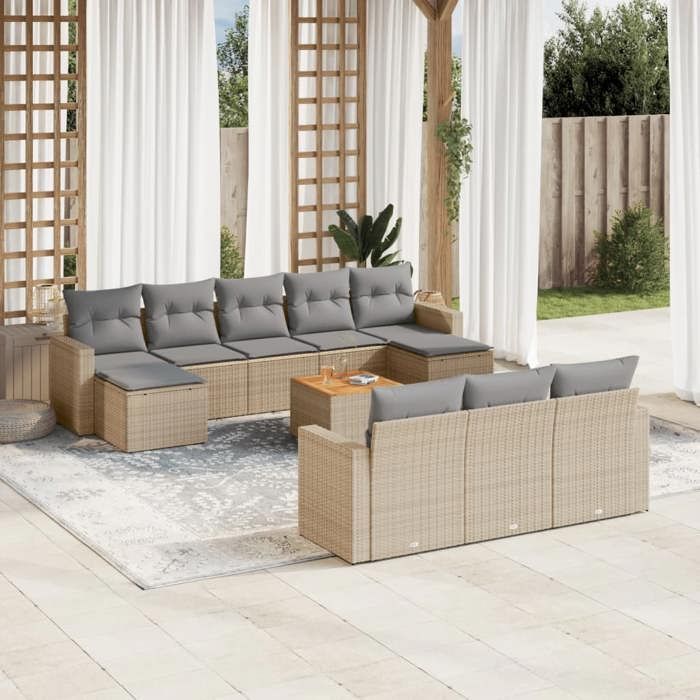 VidaXL Salon de Jardin avec Coussins 11 pcs, Canapés de Terrasse, Ensemble de Meubles de Patio, Mobilier d'Extérieur, 3256675