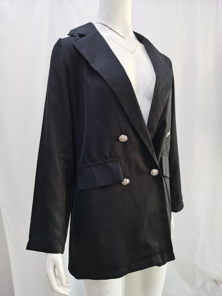 European & American Fashion Lapel Cardigan Mid-length Temperament Suit Jacket for Women