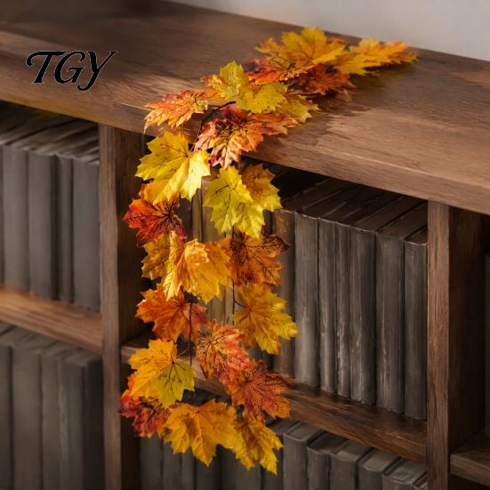 Artificial Plant Decor Fall Maple Leaf Garland, 3.3FT Bendable Autumn Foliage Vine, Theme Props for Thanksgiving Halloween Indoor Outdoor Home Mantle