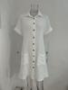 In-Stock European & American Summer Solid Color Casual Lapel Button Shirt Dress for Women