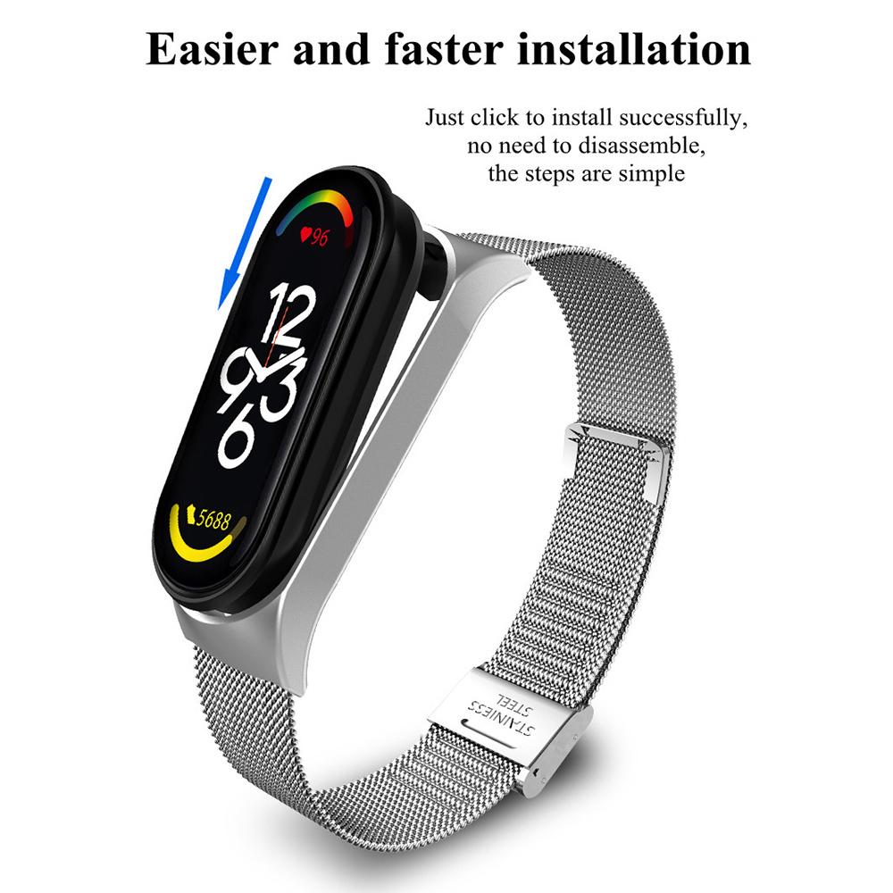 

For Xiaomi Mi Band 3/Band 4 Milanese Mesh Watch Band with Bumper Case Buckle Design Adjustable Stainless Steel Replacement Strap Gold