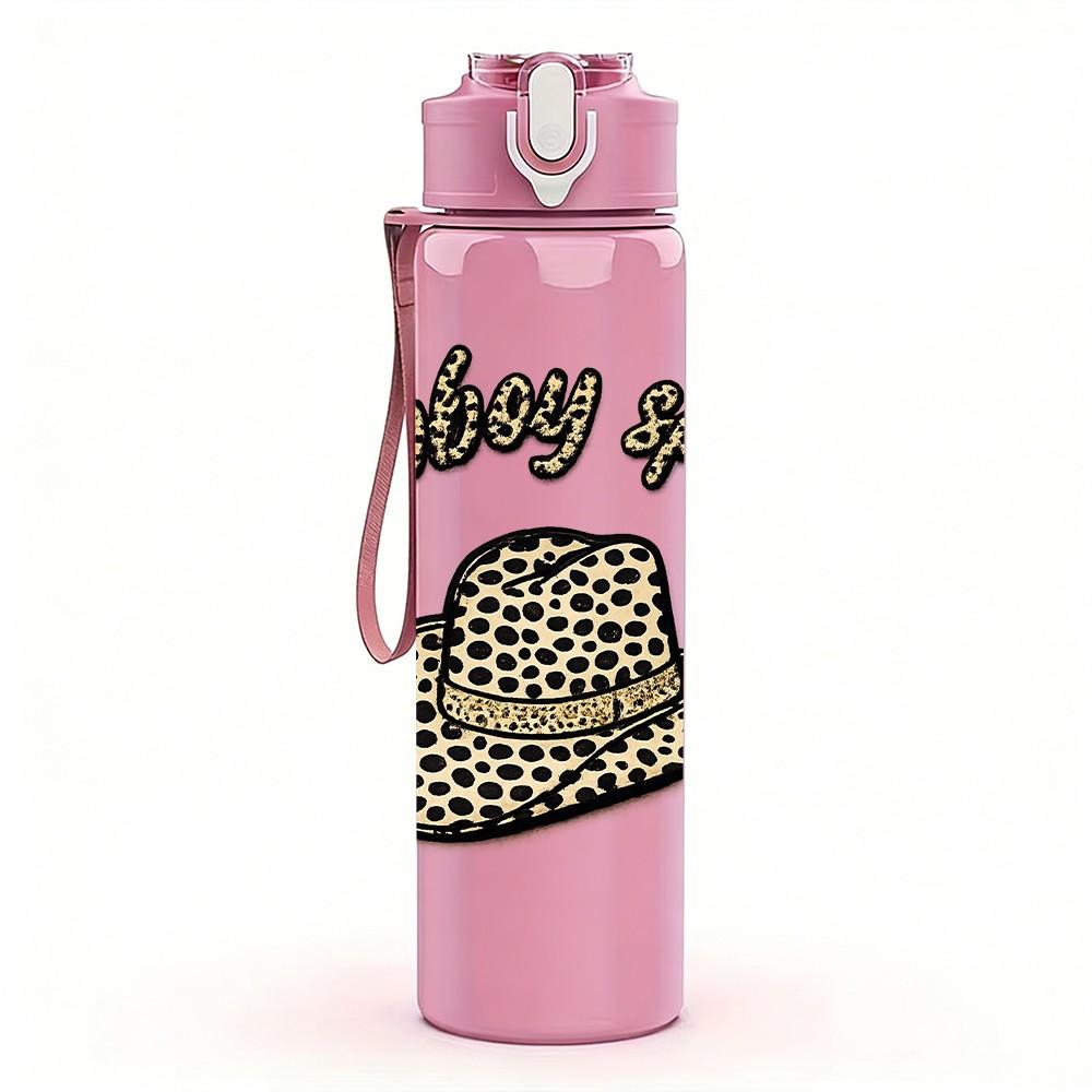 1PC Cowboy Boots Hat Western Style Print 750ml Color Plastic Sports Water Bottle Leakproof Flip Straw Lid Suitable for Sports Office Home Use