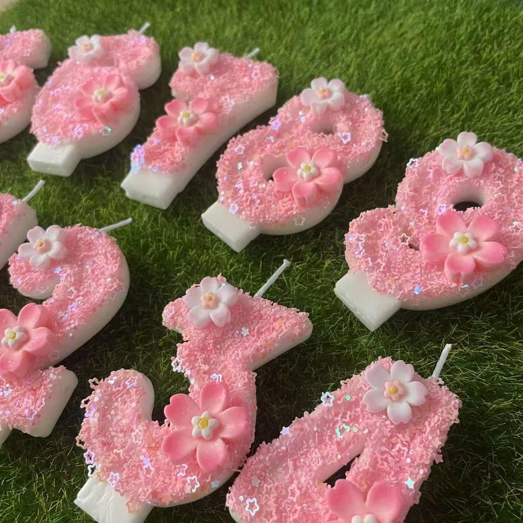 Geburtstag Rosa Stern Kerze Kuchenaufsatz Farbe Kreativ Zahl 0-9 Kerzen Blumen Digitale Kerzen Mädchen Geburtstagsparty Dekoration