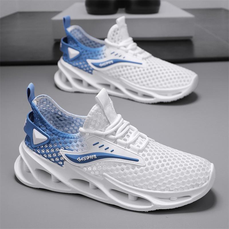 Mesh men's shoes are breathable and hollow in summer, daily versatile casual thick-soled solid color sports men's trendy shoes