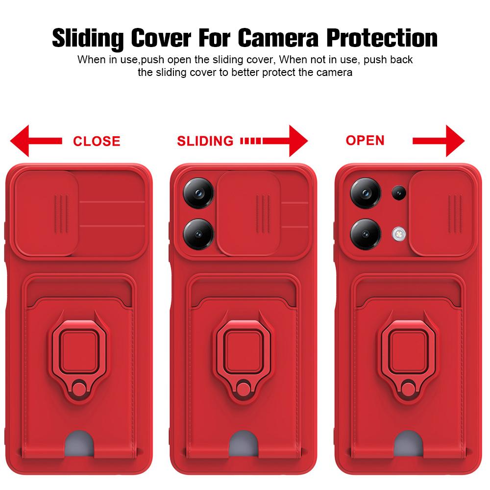 Slide Camera Lens Protection Case For Xiaomi Poco M6 Pro 4G Card Slot Stand Holder Magnetic Cover Coque PocoM6Pro Little M6Pro