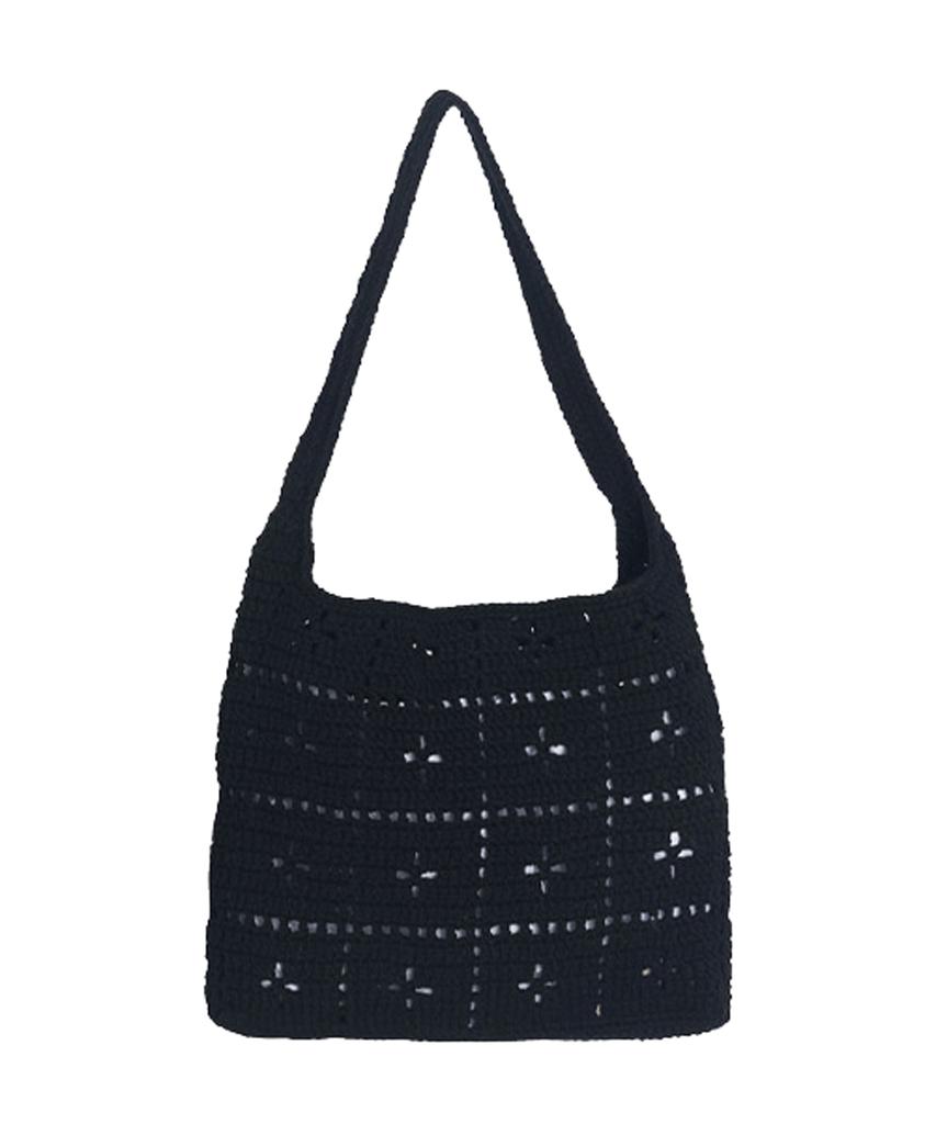 Slowslowly Lily Punching Handmade Crochet Shoulder Bag _ Black