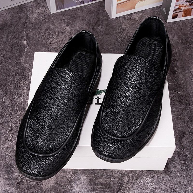 Men's Leather Shoes Summer New Soft-soled Soft-sided Casual Shoes Flat-soled Light and Comfortable Lazy Black One-pedal Doudou Shoes