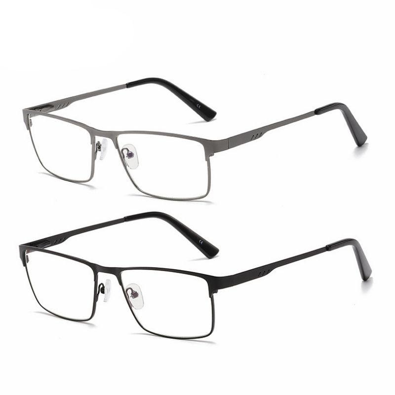 Classic Men's Business Square Metal Frame Reading Glasses Stylish Neutral Anti Blue Light Prescription Glasses
