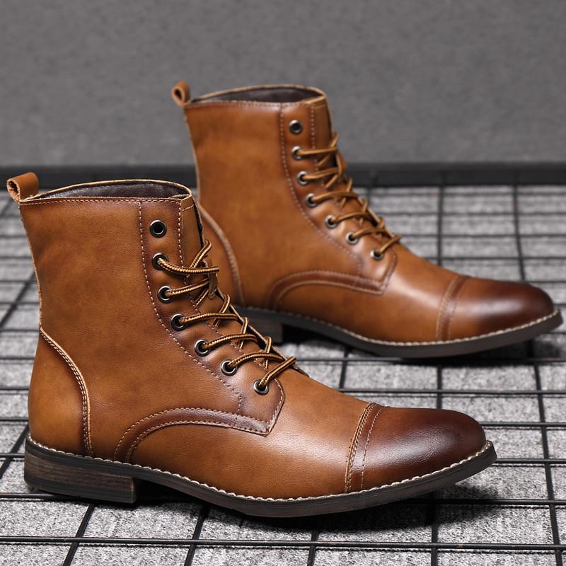 Fashion Fashion Brown Ankle Men's Leather Shoes Dress Boots Formal Shoes Men Autumn Winter Cowboy Boots For Men zapatos hombre vestir