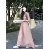 Sweet pink flying sleeve dress children's summer new square neck waist gentle long dress