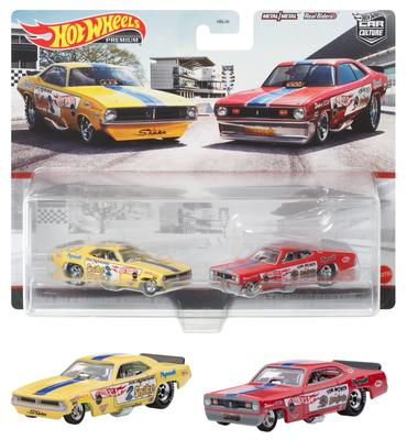 Hot Wheels Premium 2 Pack Plymouth Cuda Duster Funny Car anos e HFF29 '72 FC/Plymouth [3 up] Amarelo/Vermelho