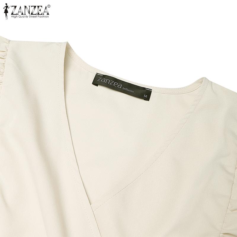 ZANZEA Abito Lungo Estivo da Donna con Scollo a V, Maniche a Volant, Ampio, Casual