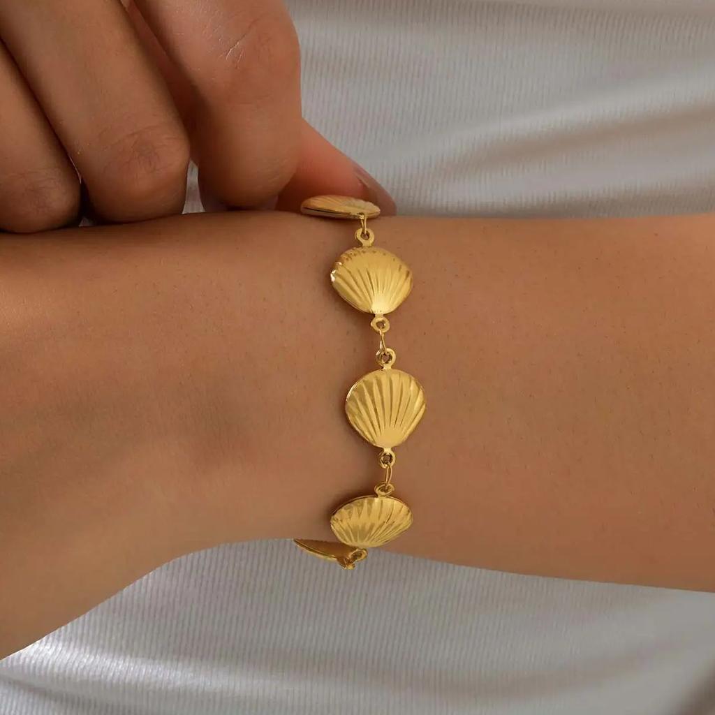 Trendy Conch Shell Cross Water Drop Bracelet for Women,Gold Plated Stainless Steel Chain Bracelets,Beach Holiday Jewelry Gifts