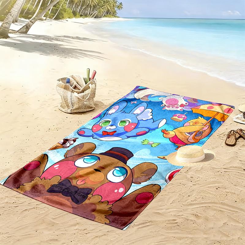 cartoon plush bear print 2D Flat Print Beach Towel, Large Soft Quick Dry Towel for Beach Camping SwimmingXSTJ0915491