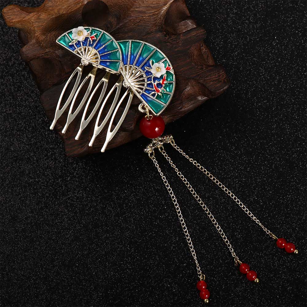 Bun Chignon Decorative Tassel Fan Hair Comb Fan Shape Hairpins Hair Accessories Lady Barrettes