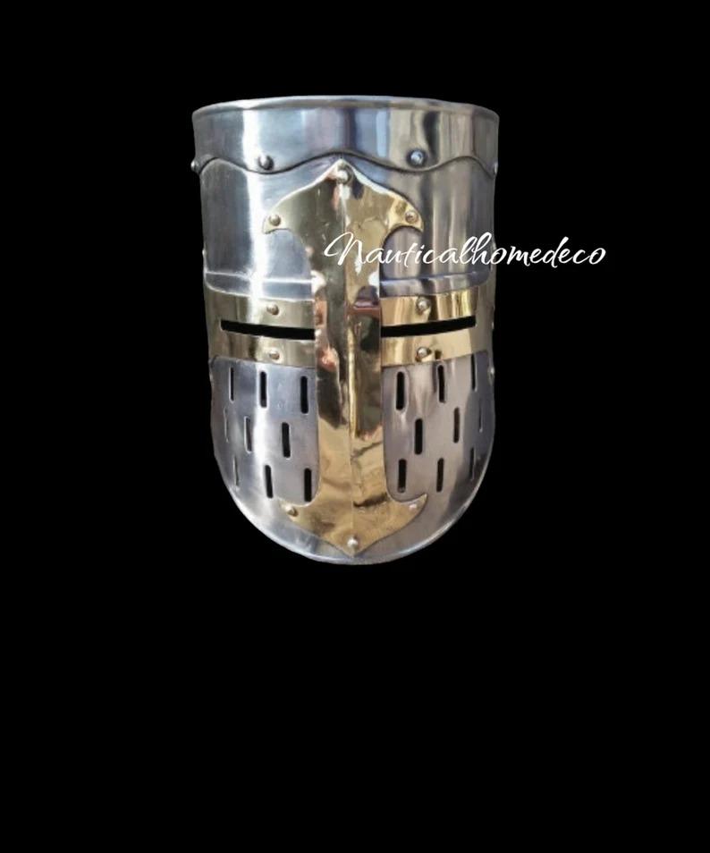 

Medieval Templar Knight Steel Helmet - Battle Warrior Armor, SCA LARP Reenactment Replica - Halloween Costume - Gift for Him срібний