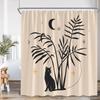 Cat Shower Curtain Cartoon Animal Potted Plant Greenery Black Cat Abstract Nordic Bathroom Decor Minimalist Bathtub Curtain