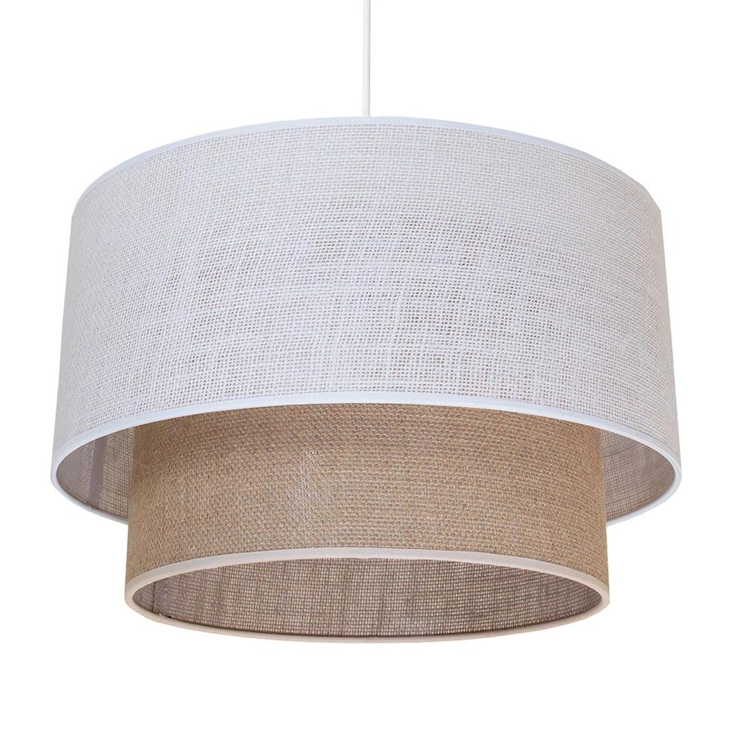 Lampa Wisząca Skandynawska Jutowa Podwójny Abażur Biało-Beżowa 1Xe27 60W Bueno Milagro