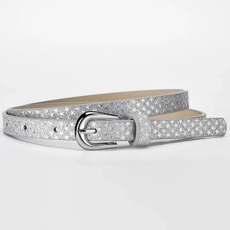 Beautiful Shiny Fish Scale Pattern Belts for Children 90cm Shimmering Powder PU Belts Girl Student Belts