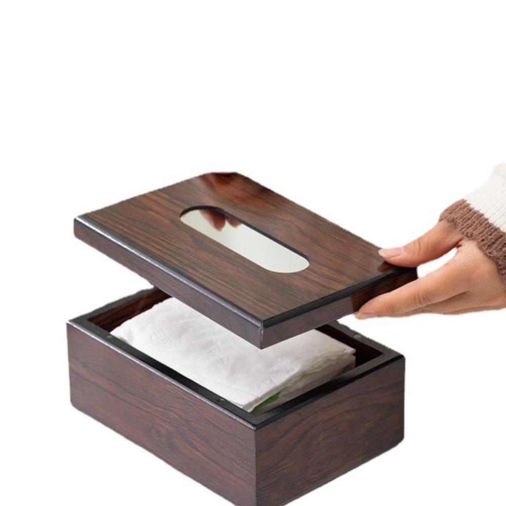 Imitation Walnut Wood Desktop Tissue Box Square Tissue Dispenser Paper Storage Box Restaurant