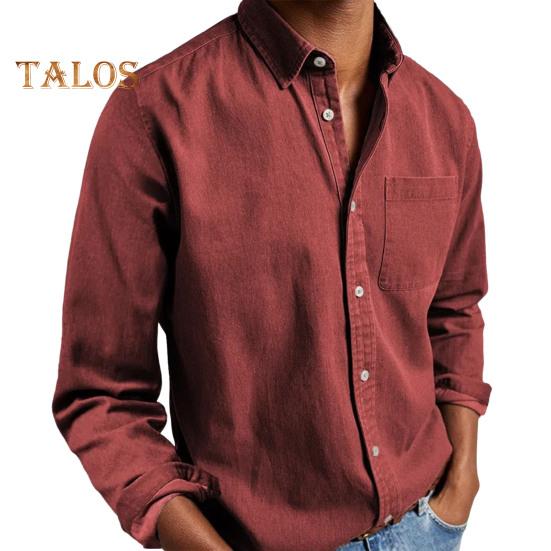 Spring Men Shirt with Chest Pocket Turn-down Collar Single-breasted Loose Cardigan Pure Color Formal Top Mid Length Casual Shirt