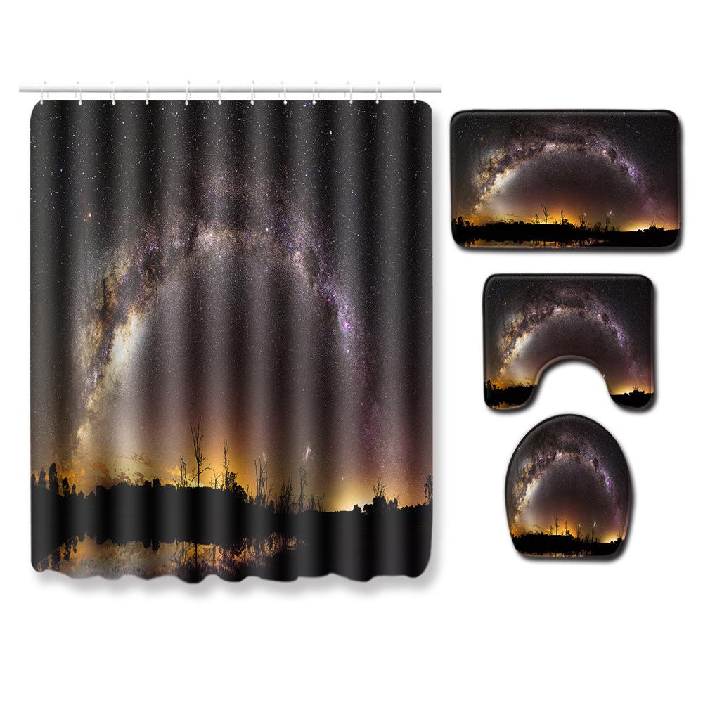 Starry Sky Shower Curtain Floor Mat Combination Four-Piece Set Bathroom Toilet Carpet Shower Room Mat Foot Mat