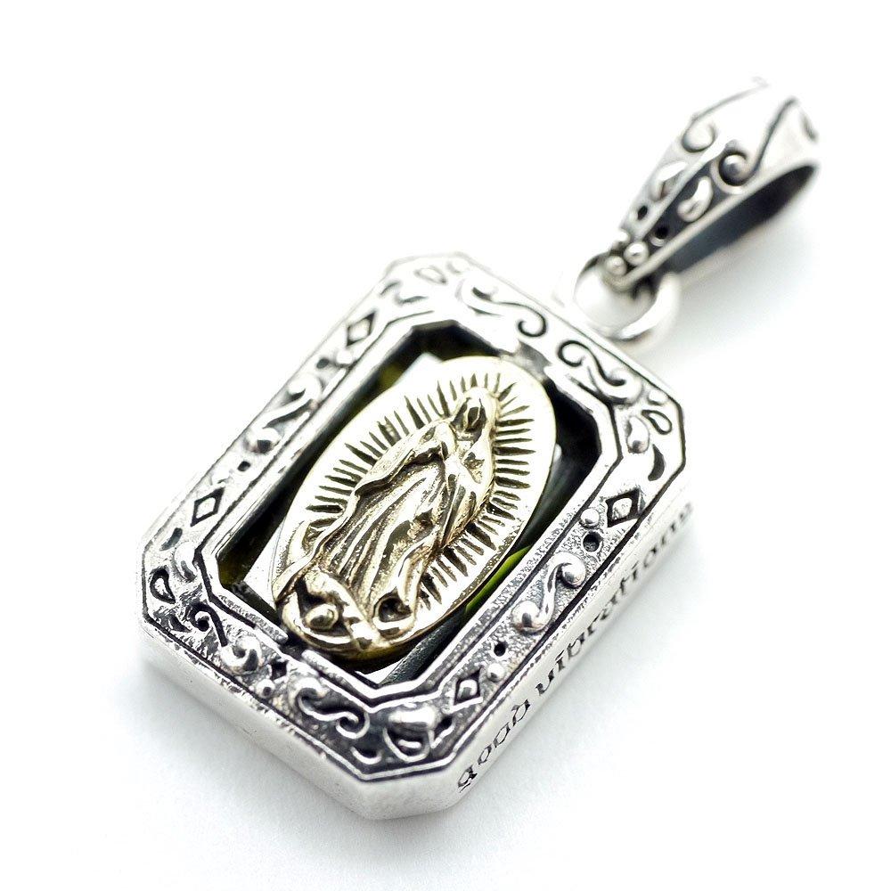 Silver One Bi Sterling Silver 925 Gold Our Lady of Guadalupe Square Box Gold Pendant Necklace for Men