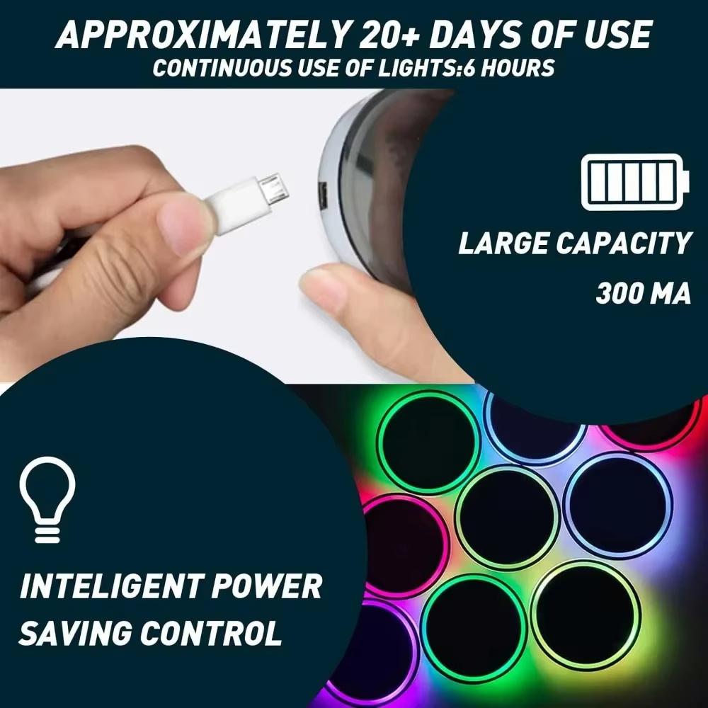 New LED Cup Holder Lights Car Rechargeable 3 Modes 7 Color Changing Light Up Cup Holder Insert Coasters Car Decor Accessories