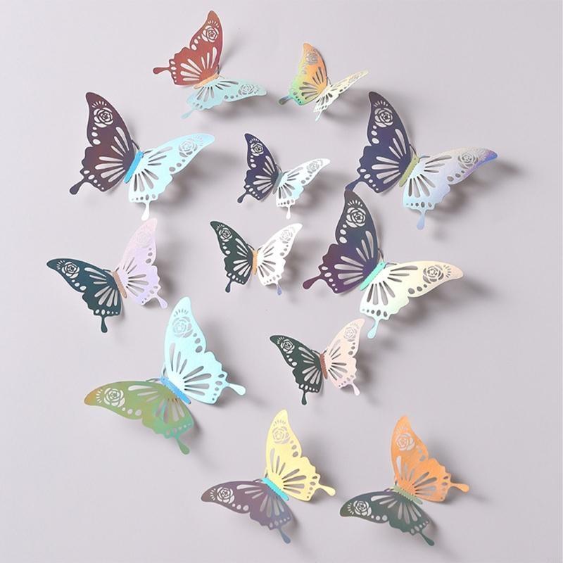 3D Butterfly Wall Decoration Hollow Butterfly Decals 3D Butterfly Wall Sticker X3UC